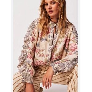 Free People NWT Mara Floral Printed Long Sleeve Button Down Blouse Size M